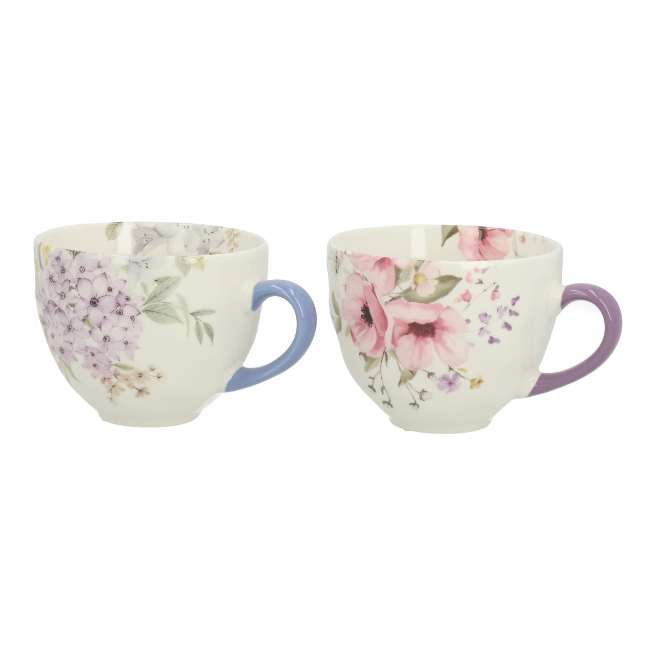 Becher Blumen Dekor aus Porzellan Lila 2-fach sortiert (B/H/T) 14x8,5x11cm 430ml | 10048964