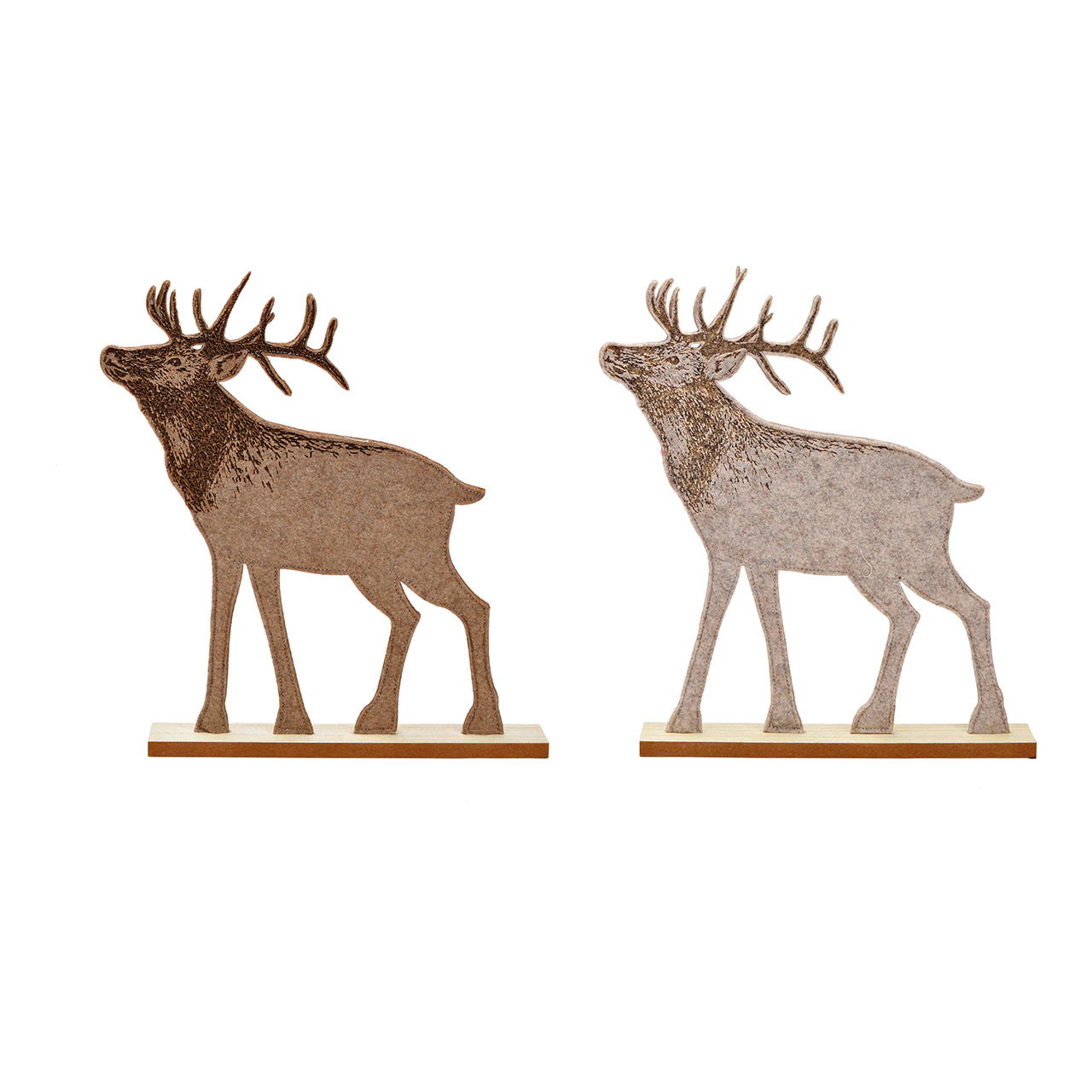 Stand deer on wooden base of felt beige 2-fold, (W/H/D) 30x36x5cm