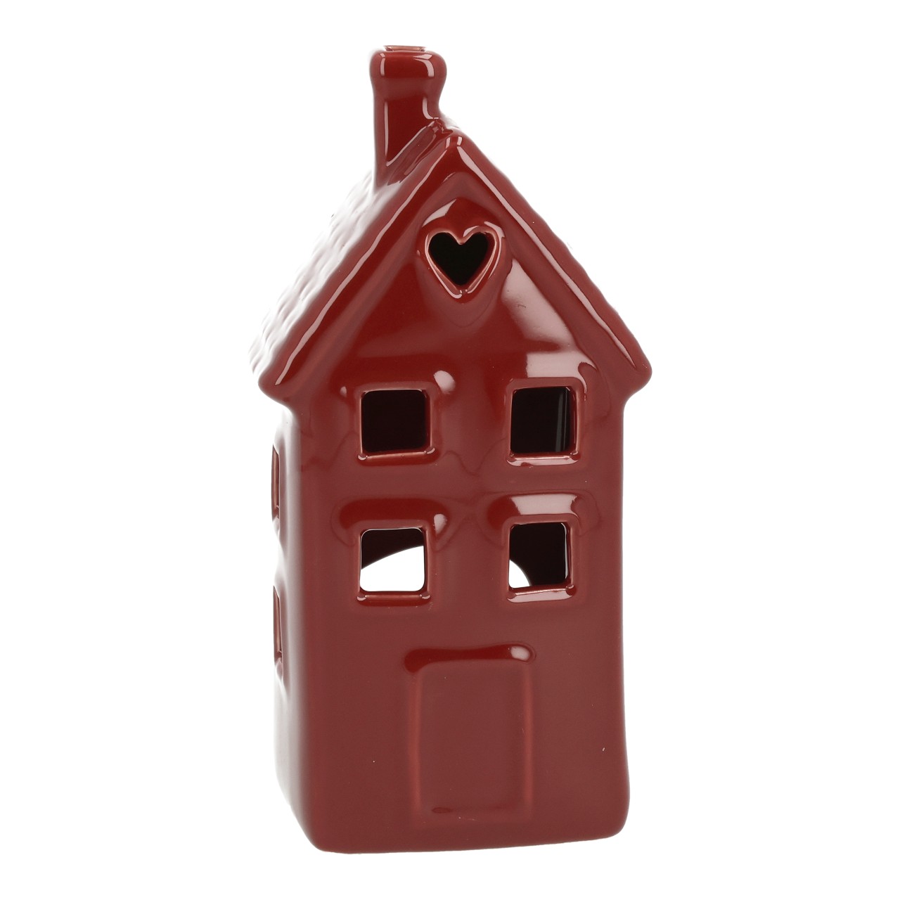 Windlicht Haus aus Porzellan Rot (B/H/T) 8x16x6cm Haus, Deko, Keramik, Rot, Herzfenster