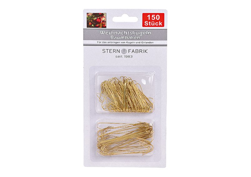 Christmas ball hanger hooks set of 150 pcs, metal, gold colour
