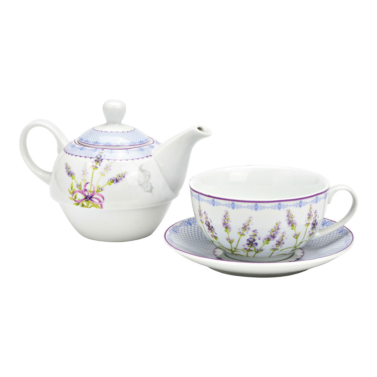 Set de théières Décoration lavande en porcelaine, 3 pièces