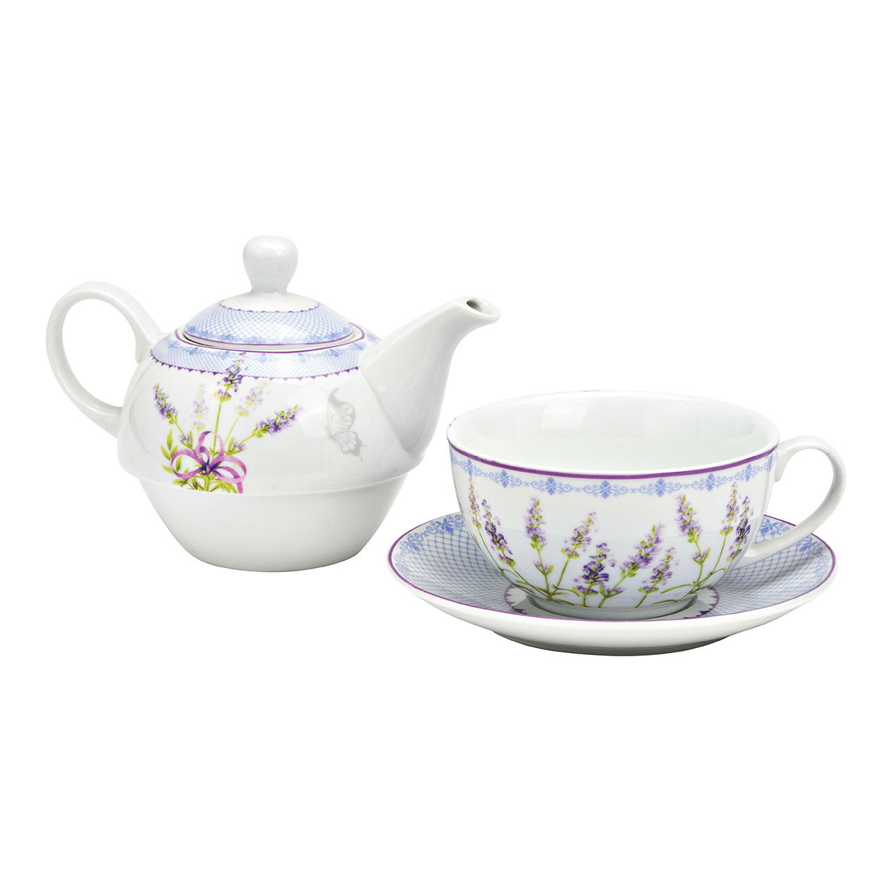 Teekannen-Set Lavendeldekoration aus Porzellan, 3-teilig Teekannen-Set Lavendeldekoration aus Porzellan, 3-teilig