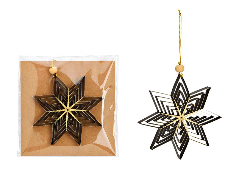 Christmas hanger star 3D of paper/cardboard black (W/H/D) 15x15x1cm