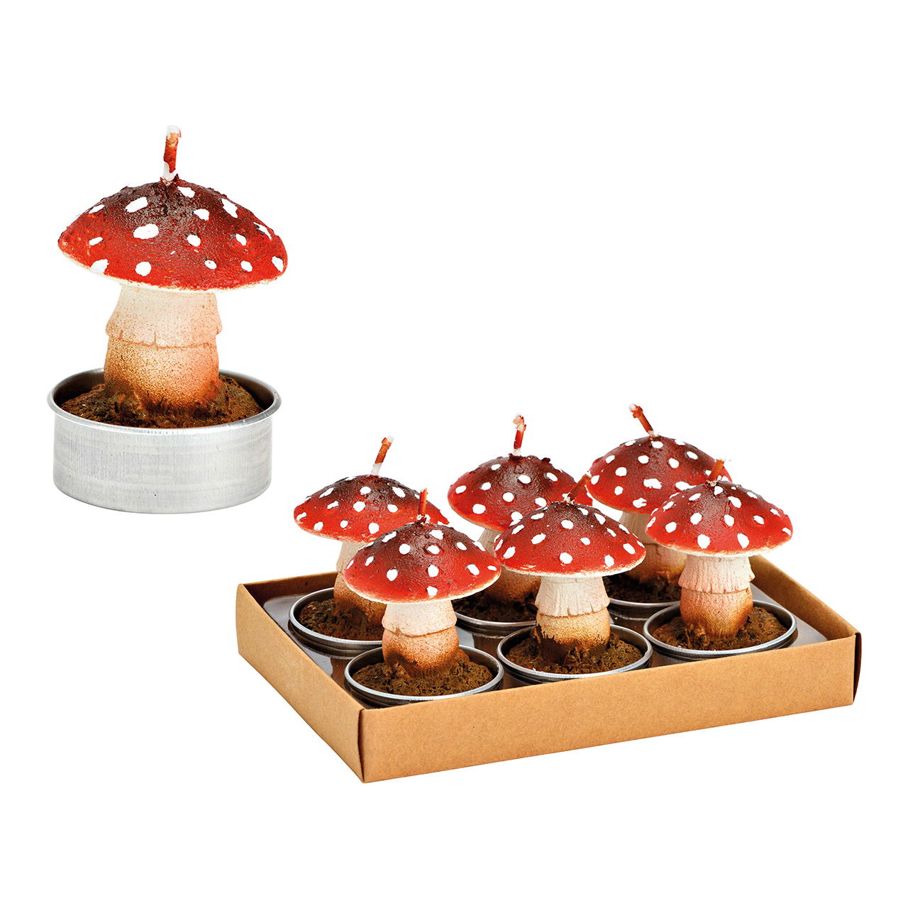 Lucky mushroom tea light set of 6, made of red wax (W/H/D) 4x5x4cm