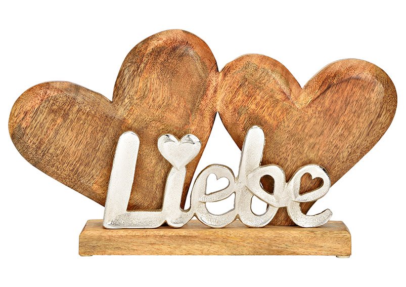 Stand heart, metal lettering, love, made of mango wood natural (W/H/D) 35x20x6cm