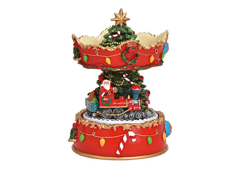Musical clock carousel with tree nicholastrain poly colorful 7x13x7cm
