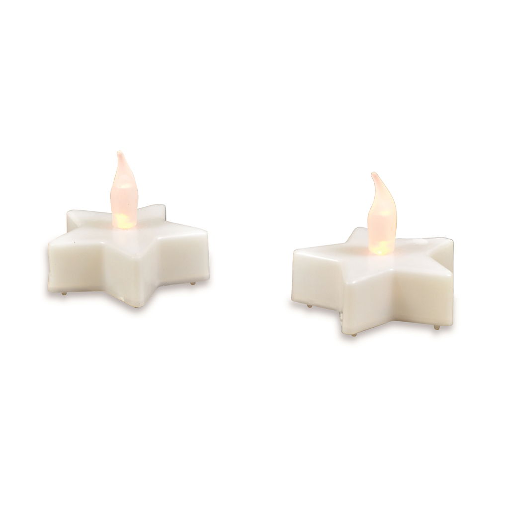 Luci da tè a stella con fiamma in silicone a LED. 2 pezzi/scatola. bianco@ Kerze