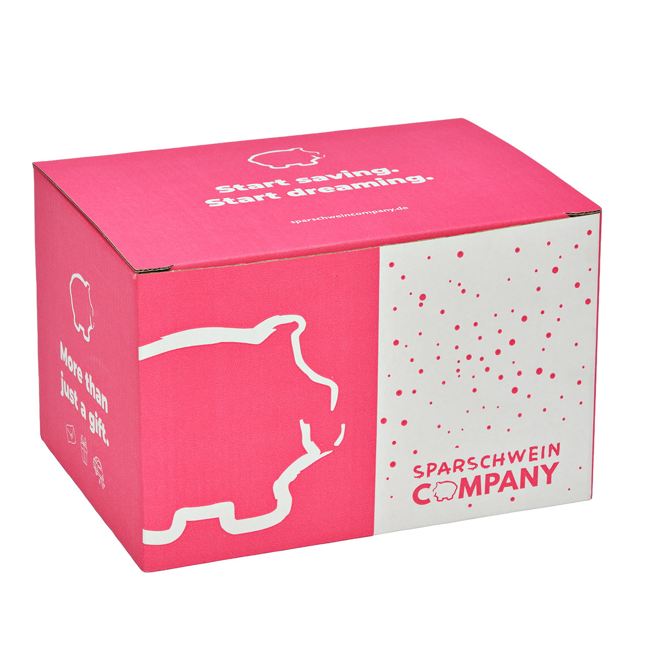 Geschenkbox, Karton, Pink, Schweinmotiv, Punktmuster
