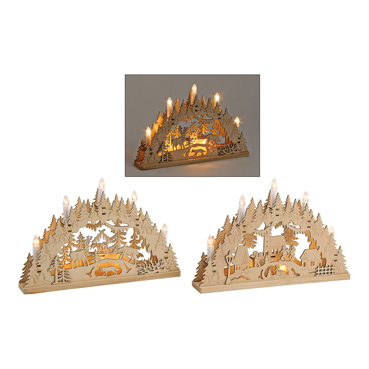 Arc de lumière en bois, scène d'hiver, 2 fois assorti (L/H/P) 35x24x6 cm Arc de lumière en bois, scène d'hiver, 2 fois assorti (L/H/P) 35x24x6 cm