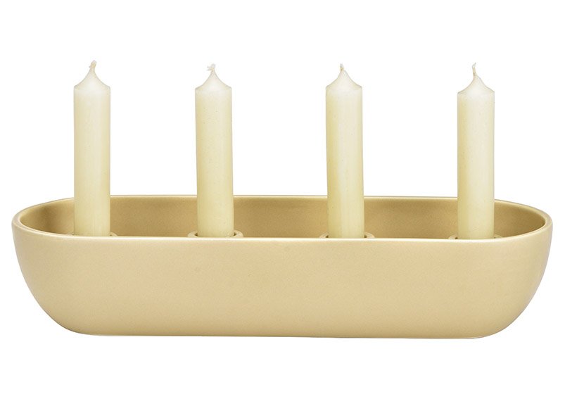 Adventsgesteck, Kerzenhalter aus Porzellan, Beige (B/H/T) 31x7x12cm