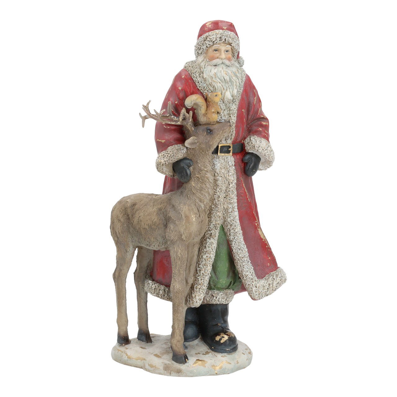 Babbo Natale con cervo in polietilene, rosso/marrone (L/H/D) 15x30x11cm Figur, Person, Kleidung, Handschuh, Mantel