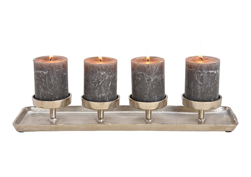 Advent arrangement, kaarsenhouder voor 4 kaarsen gemaakt van metaal Zilver (B/H/D) 44x6x12cm