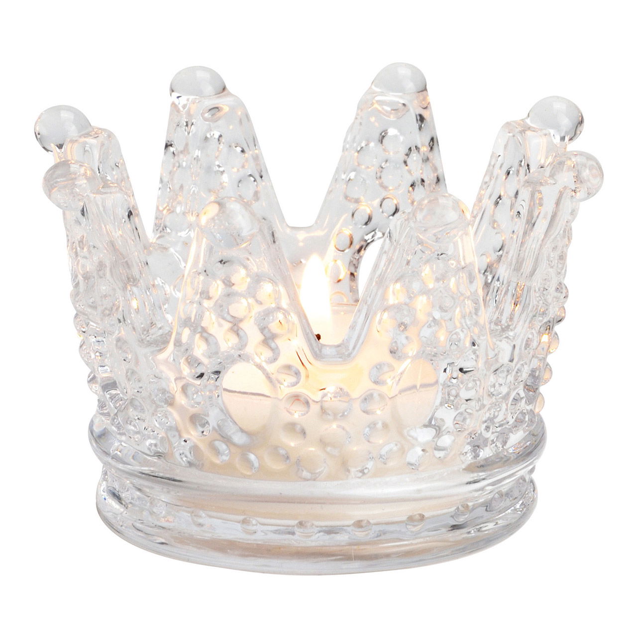 Tealight holder crown of glass transparent (W/H/D) 8x5x8cm