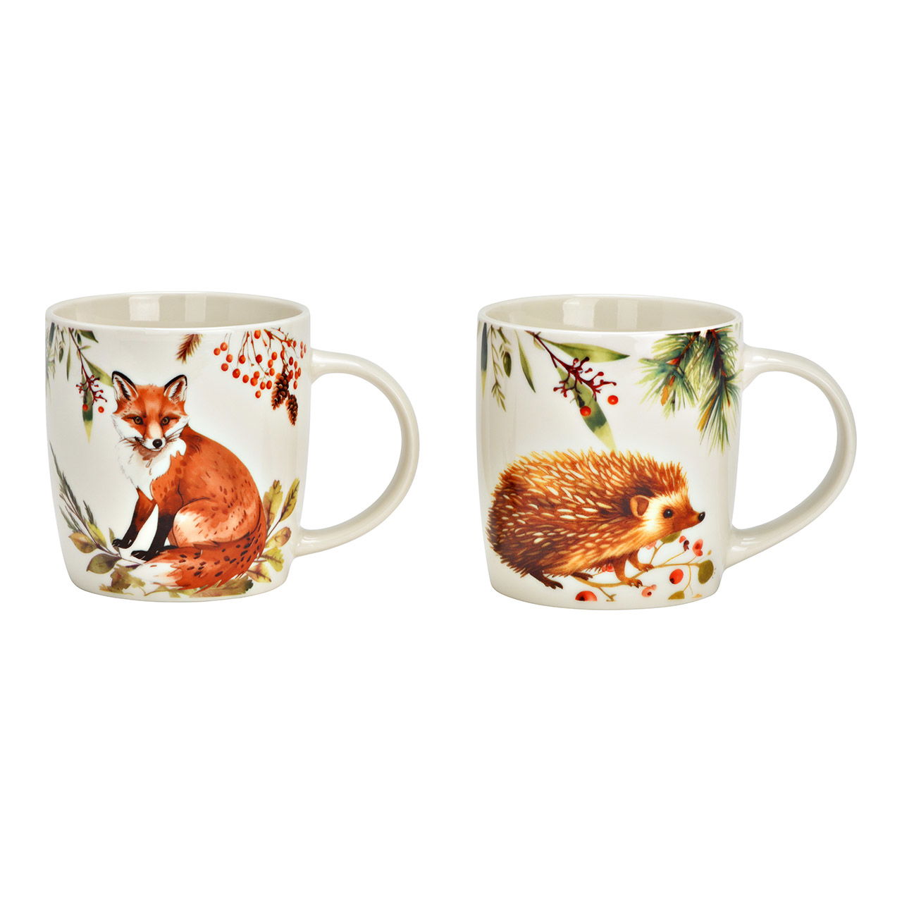 Mug fox/hedgehog decor made of porcelain, 2-fold, brown/beige (W/H/D) 12x9x8cm 350ml