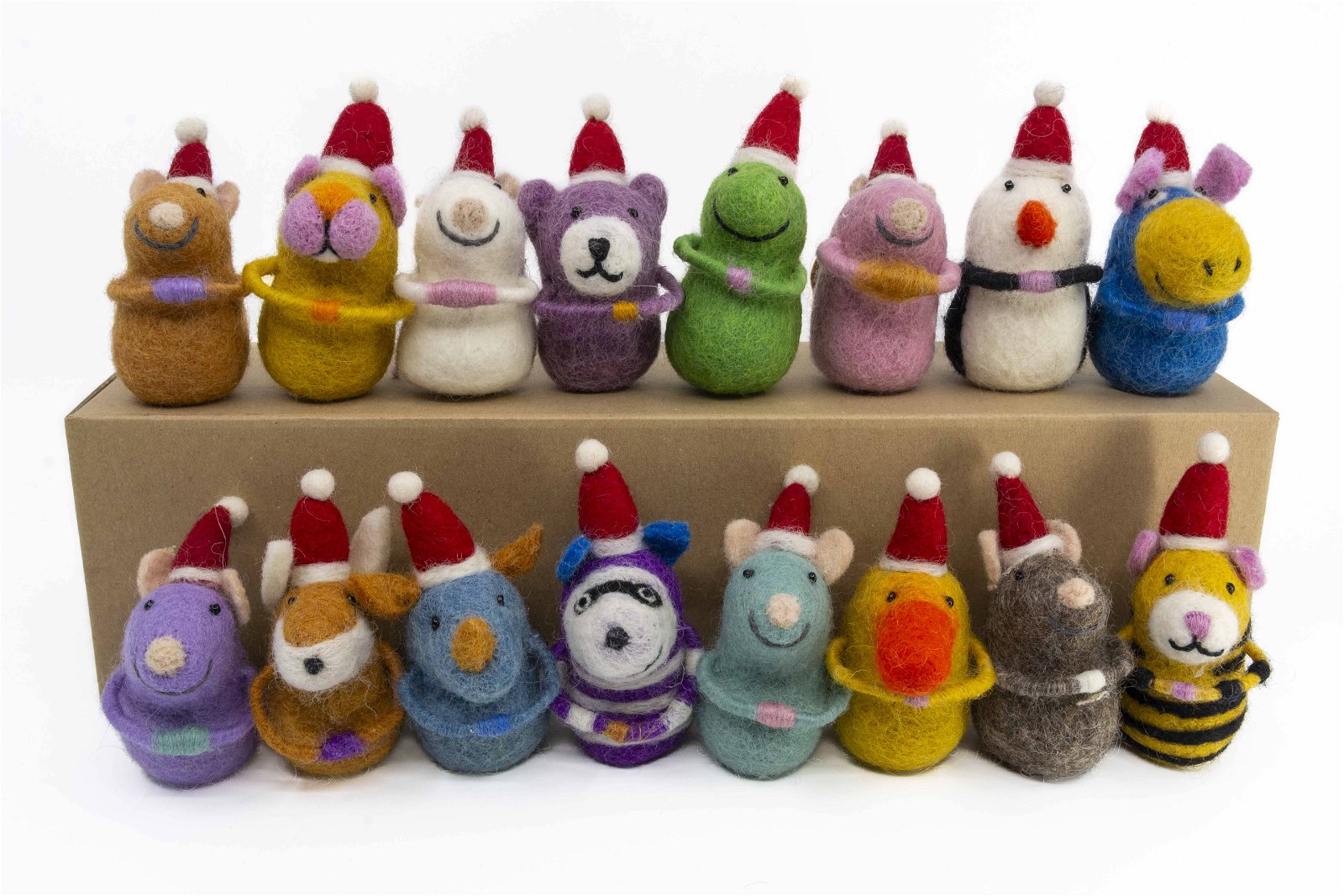 Animali in feltro con cappelli natalizi in feltro colorato a 16 strati,