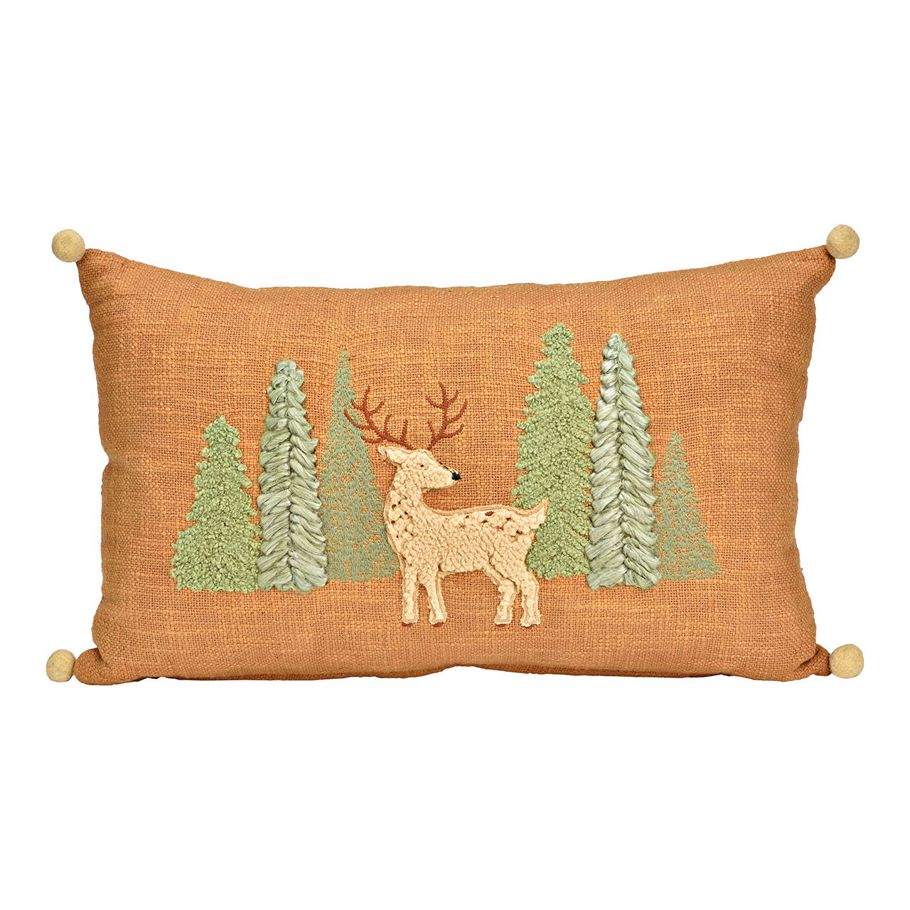 Taie d'oreiller broderie de sapin/cerf en lin, marron (L/H) 30x50cm