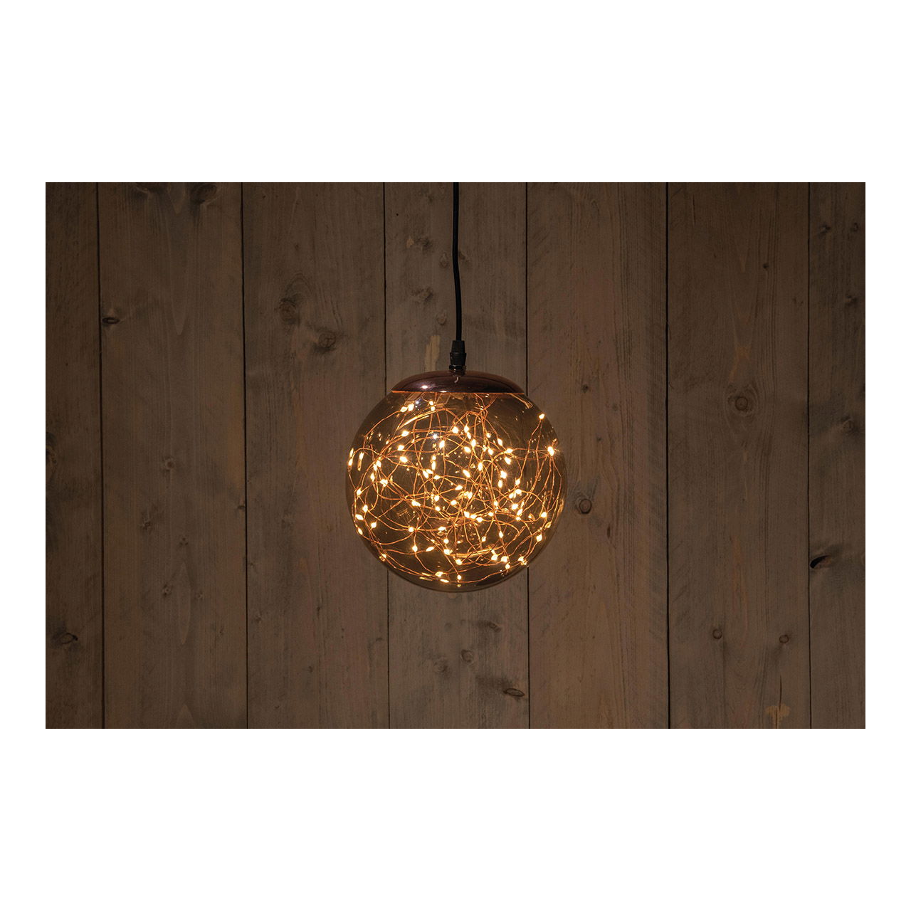 Boule lumineuse Smokey 18cm/80led Classic Warm 5m de câble - Ip44 Transfo On/ 8/16s Timer / Off / Dimmer