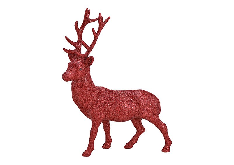 Deer with glitter plastic red, 30x39x7cm