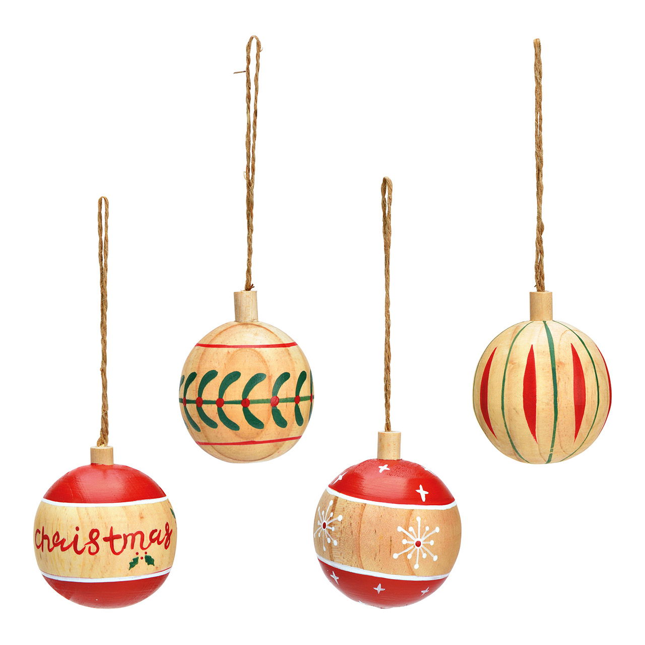 Houten kerstbal, naturel, 4-voudig, Ø 6 cm