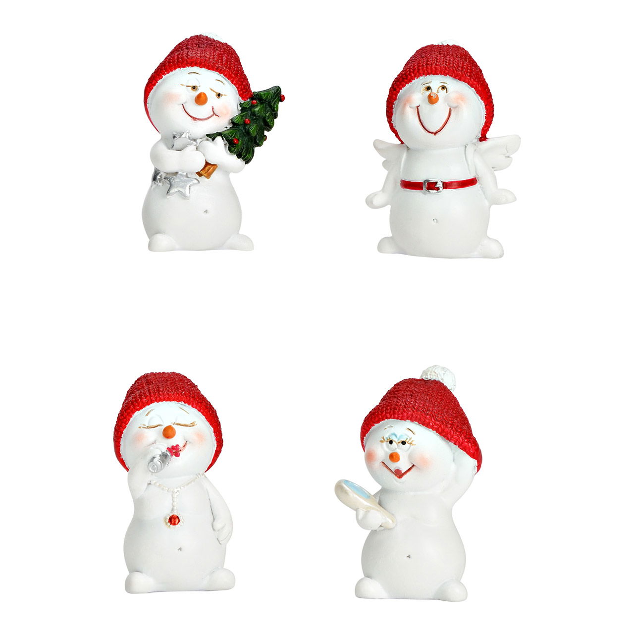 Schneemann mit Mütze aus Poly, 4-fach, Weiß/Rot (B/H/T) 2x5x3cm Schneemann mit Mütze aus Poly, 4-fach, Weiß/Rot (B/H/T) 2x5x3cm