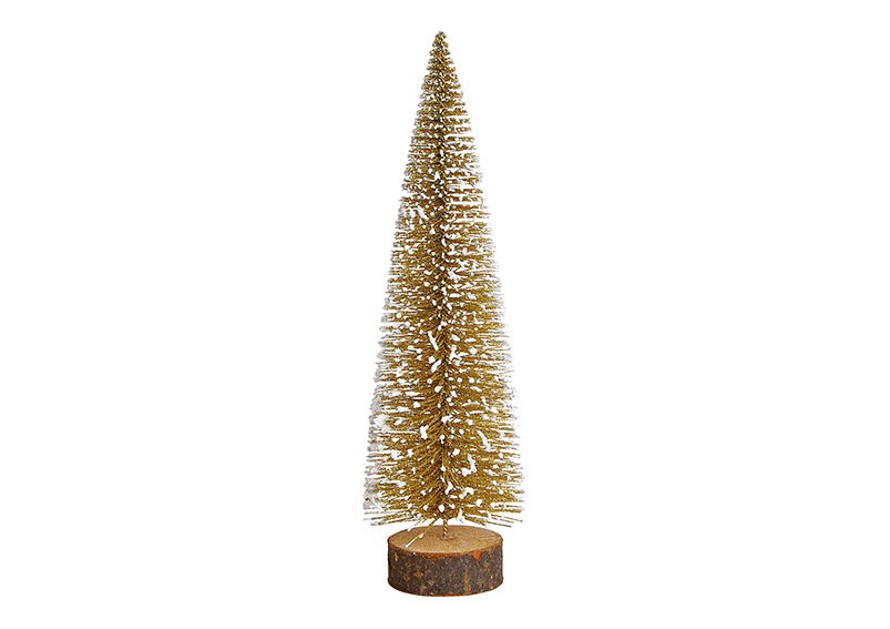 Abete su tronco d'albero con glitter in plastica oro (w/h/d) 7x25x7cm
