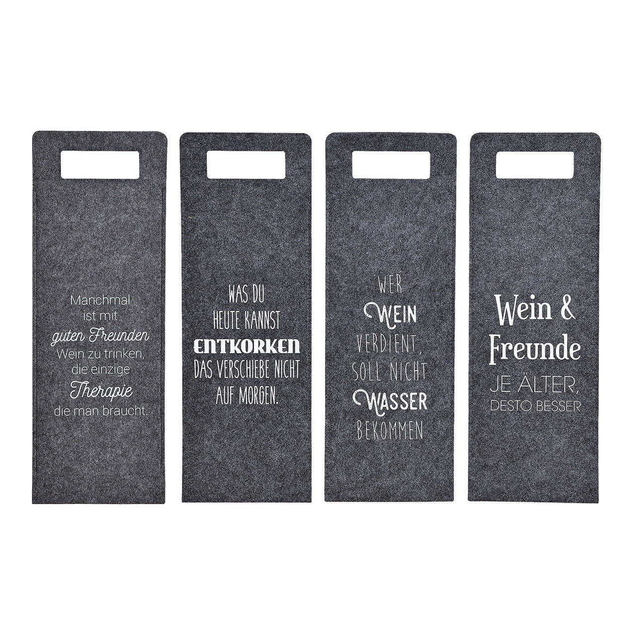 Borsa per bottiglie di vino con scritta in feltro grigio 4 pieghe, (L/A) 14x41cm Borsa per bottiglie di vino con scritta in feltro grigio 4 pieghe, (L/A) 14x41cm