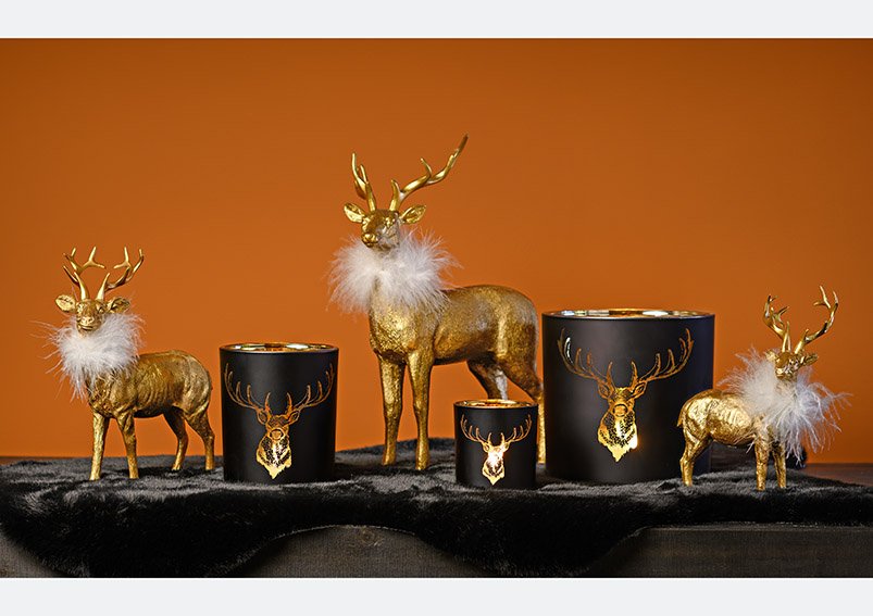 Vento luce decorazione cervo in vetro nero, oro (W/H/D) 10x12x10cm