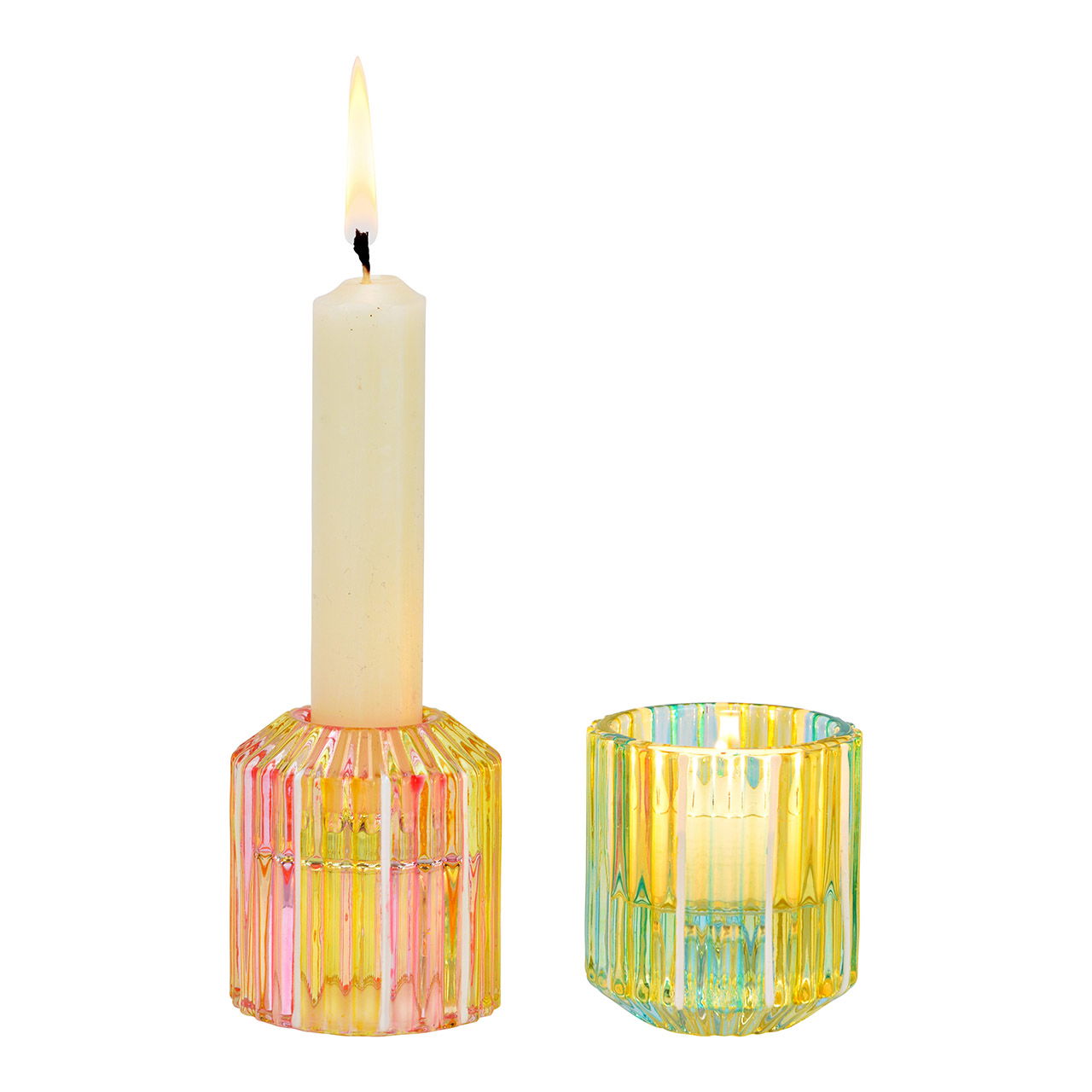 Glass tealight holder, 2-fold, colorful (W/H/D) 5x6x5cm