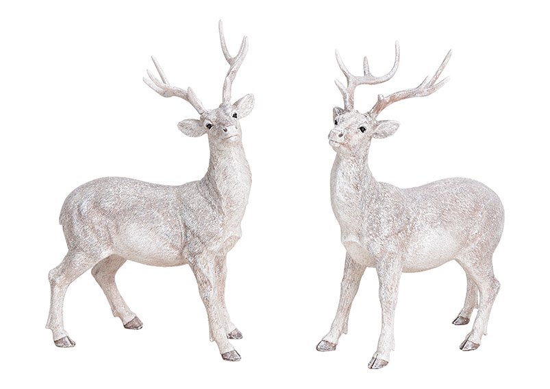 Deer with glitter poly white 2-asst. 22x30x12cm