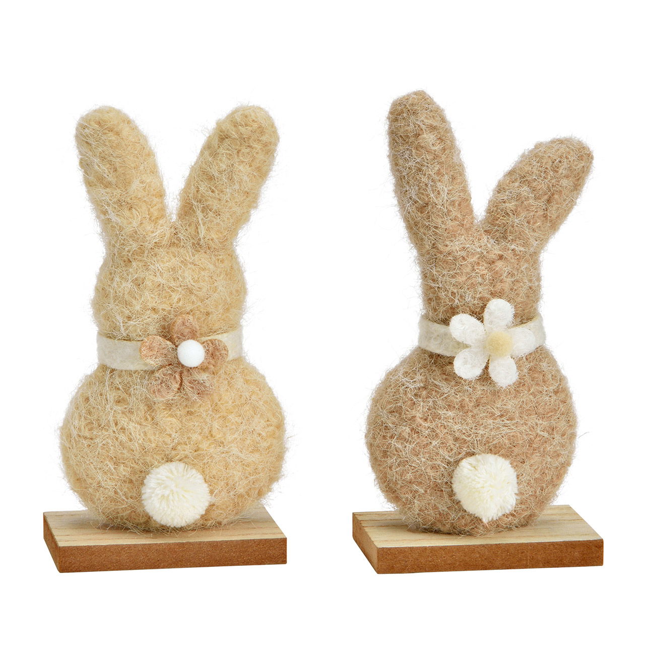 Hase mit Blumen Halsband aus Textil/Holz, 2-fach, Beige/Braun (B/H/T) 8x15x5cm Plüsch, Spielzeug