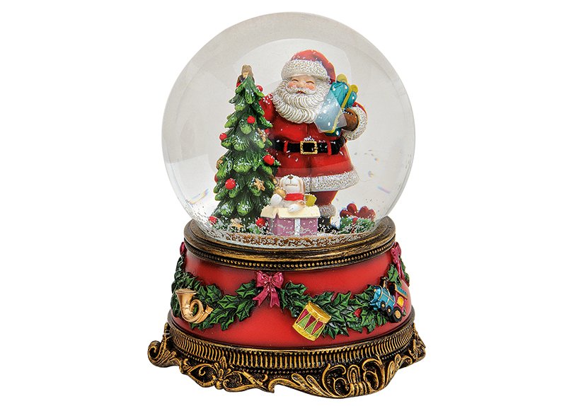 Muziekdoos/sneeuwbol kerstman, 2 assorti (B/H/D) 11x15x11 cm