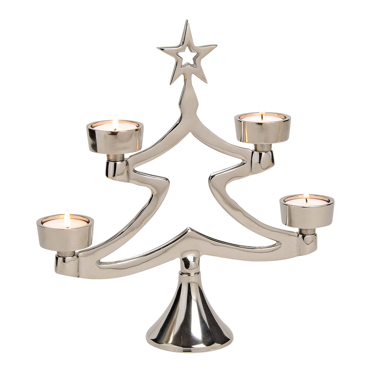 Teelichthalter, Adventsgesteck Tannenbaum aus Metall für 4 Teelicht Silber (B/H/T) 27x29x7cm Teelichthalter, Adventsgesteck Tannenbaum aus Metall für 4 Teelicht Silber (B/H/T) 27x29x7cm