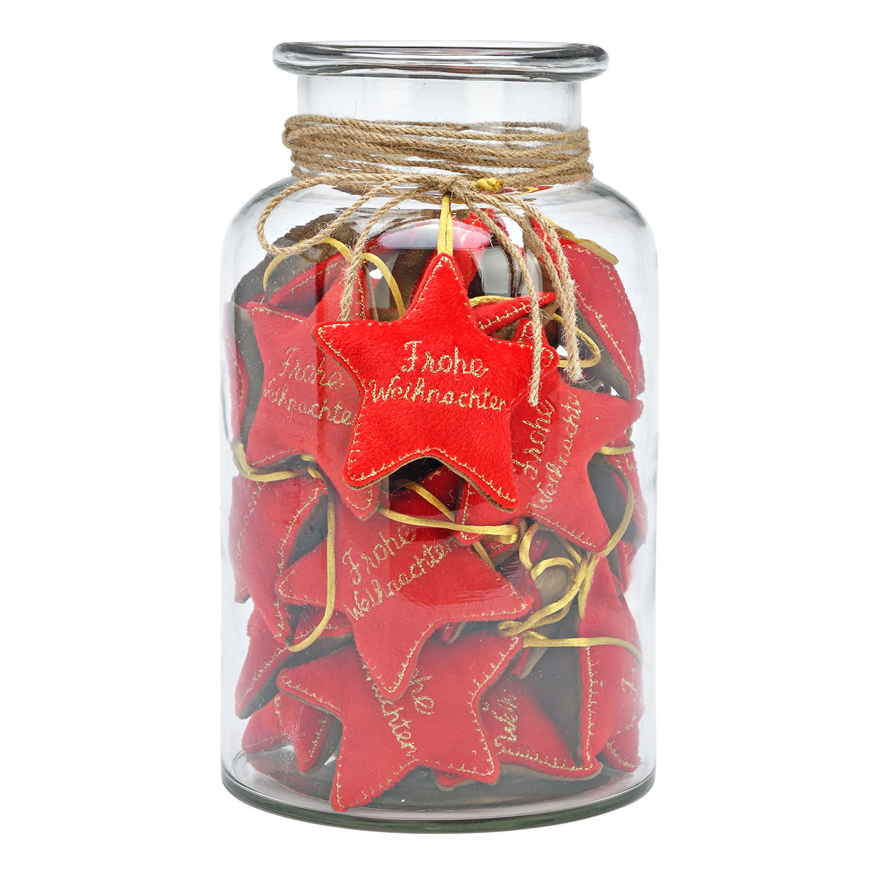 Suspension étoile Joyeux Noël 30pcs. Dans un verre en textile rouge (L/H/P) 8x9x3cm Krug
