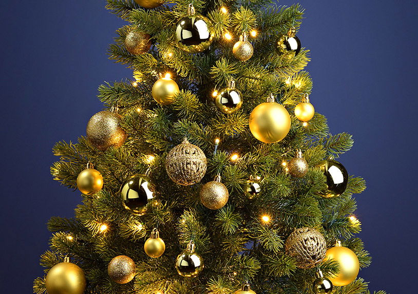 Plastic Christmas baubles, set of 100, Lemon Gold Ø3/4/6cm (W/H/D) 23x35x12cm Plastic Christmas baubles, set of 100, Lemon Gold Ø3/4/6cm (W/H/D) 23x35x12cm