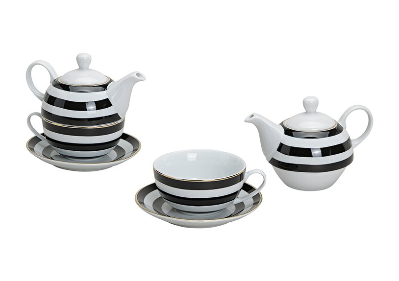 Teekannen-Set Streifen Dekoration aus Porzellan, 3-teilig