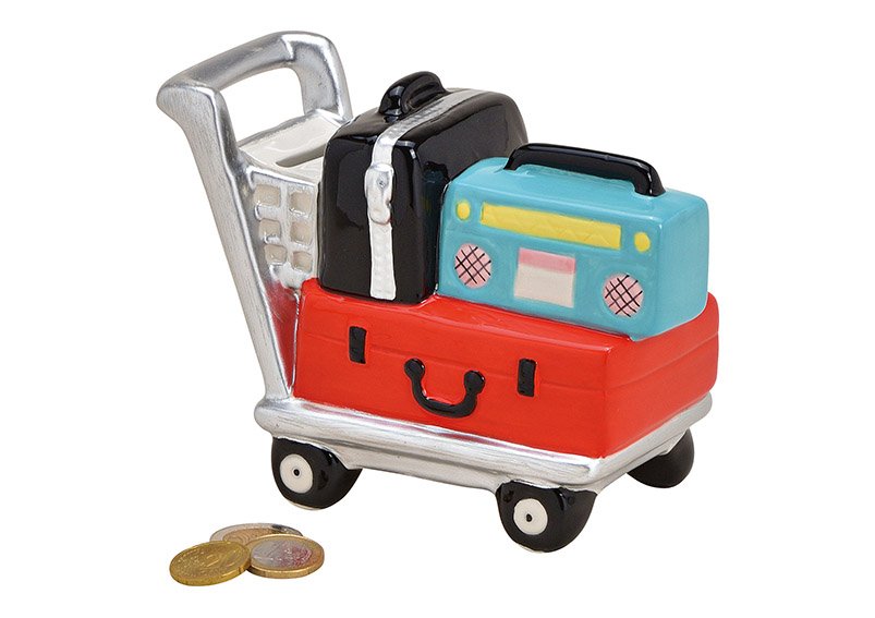 Tirelire chariot à bagages, Airport Trolley, en céramique Multicolore (L/H/P) 16x12x8cm