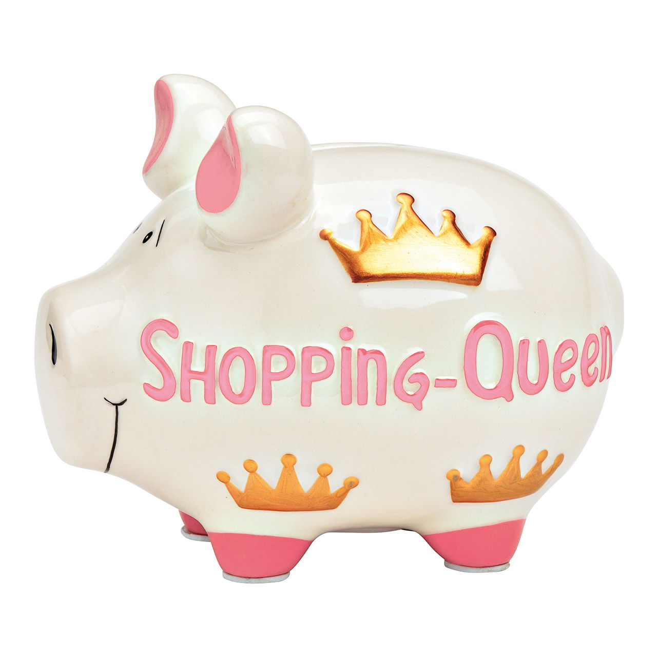 KCG Sparschwein "Shopping Queen" aus Keramik, Weiß/Rosa/Gold (B/H/T) 17x15x15 cm Mittelschwein Sparschwein
