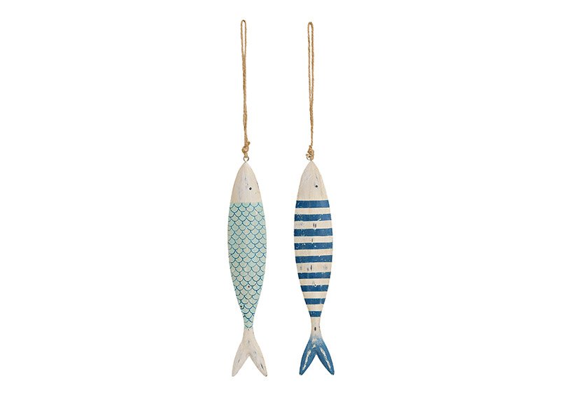 Hanger fish metal, blue, 2 assorted, (w/h/d) 4x25x1cm