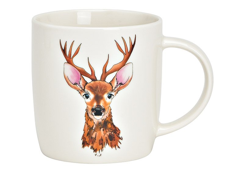 Mug deer decor porcelain white (W/H/D) 12x9x9cm 350ml