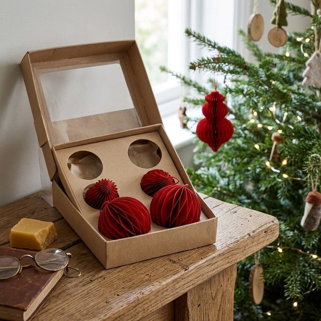 Kersthanger Honingraat ruit/bal/sneeuwpop van papier/karton, set van 6, driedubbel, rood Ø8cm (B/H/D) 24x8x15cm Honigwaben-Dekoration, rote Ornamenten, Papierornament, Weihnachtsdekoration, Ball-ornament