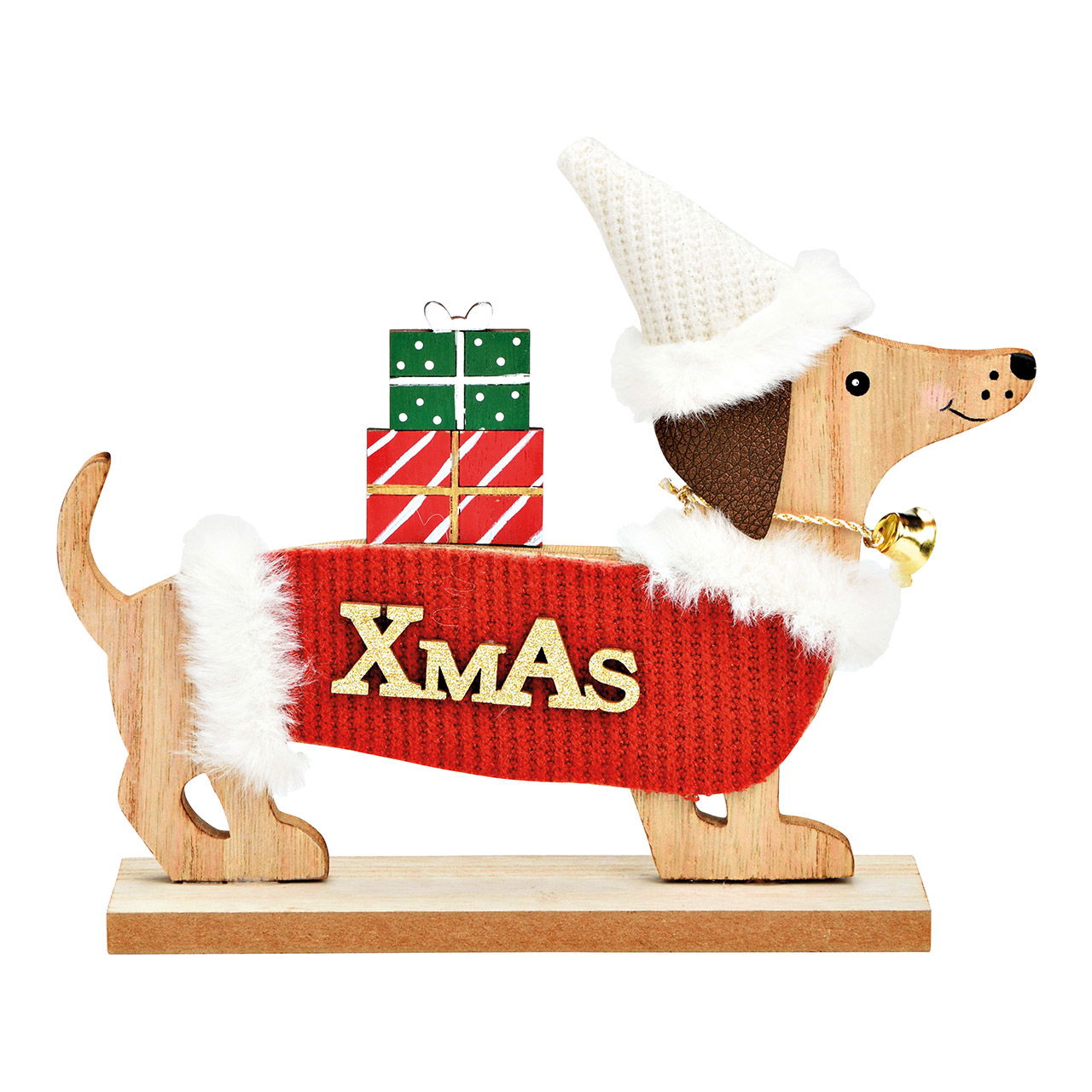 Bassotto stand-up, Xmas in legno di pioppo rosso (L/H/D) 17x16x5cm