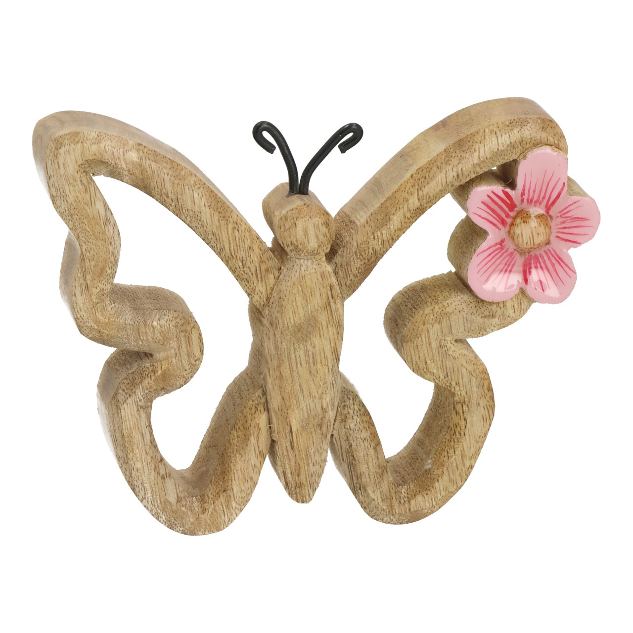 Butterfly with flower made of natural mango wood (W/H/D) 15x11x2.5cm holzfigur, Schmetterling, Blume, Deko, Handarbeit