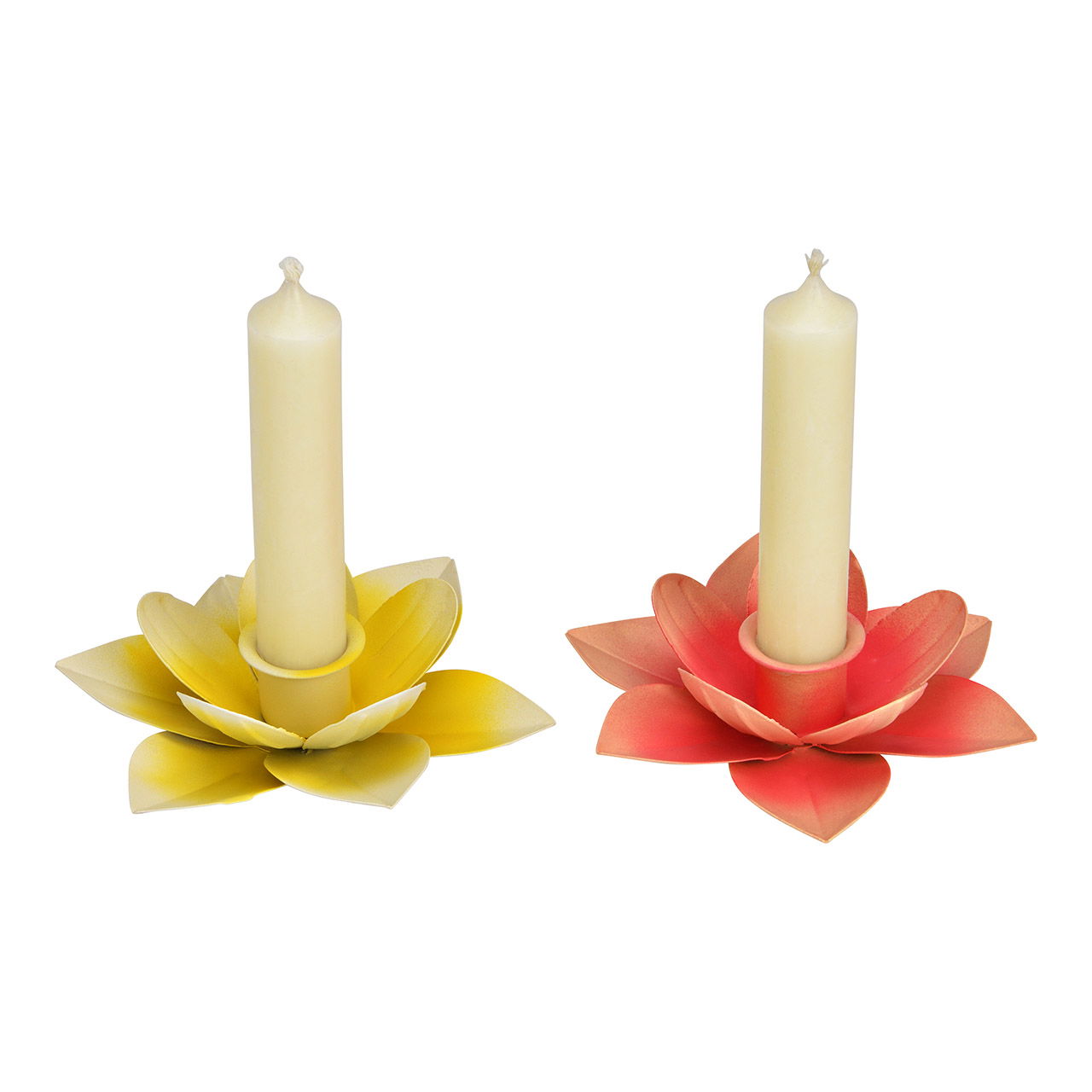 Flor portavelas de metal, 2 pliegues, amarillo/rosa (A/A/A) 12x3x11cm