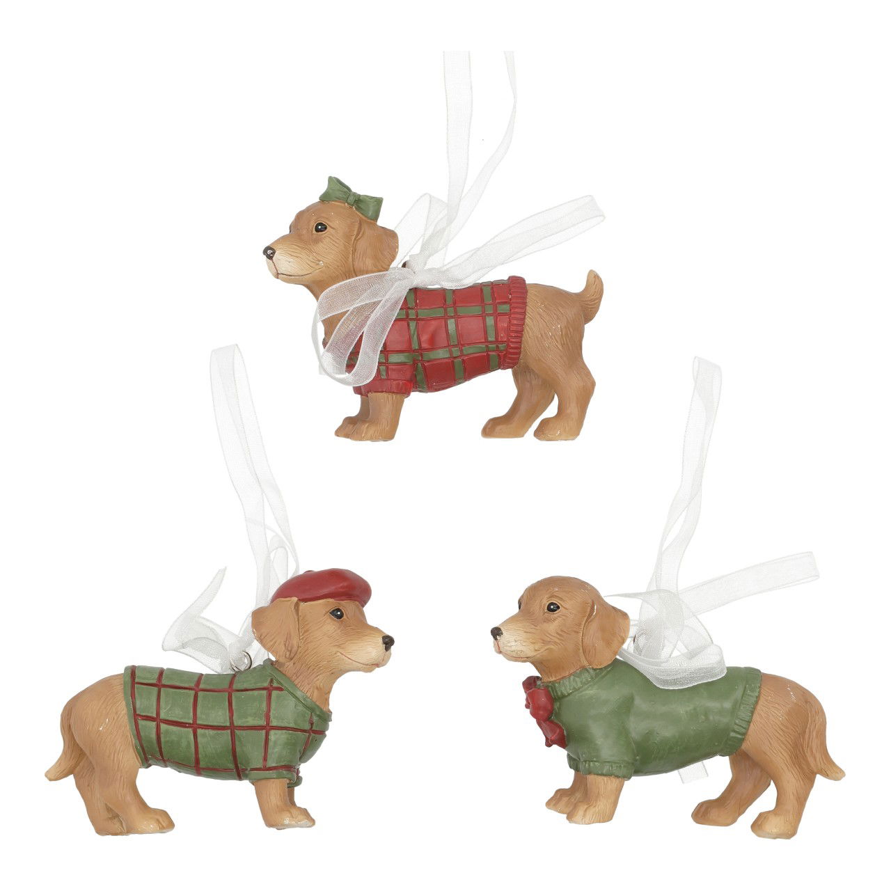 Pendentif de Noël chien en poly brun triple (L/H/P) 9x6x3cm Tier, Hund, Säugetier, Haustier