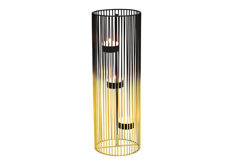 Porta tealight 3 pezzi in metallo nero/oro (W/H/D) 12x34x12cm