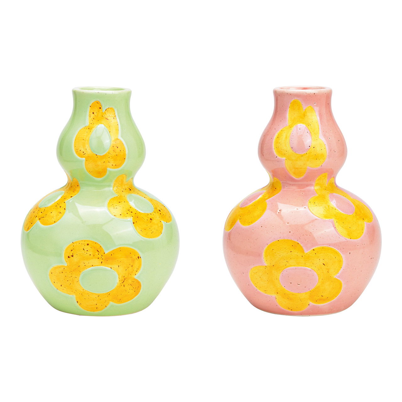 Vaas met bloemendecor van keramiek groen, roze 2-voudig, (B/H/D) 15x21x15cm Krug, Töpferei, Vase