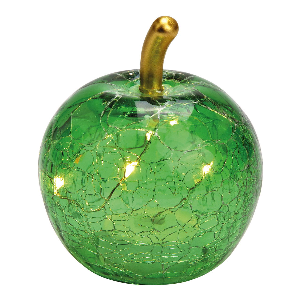 Manzana con 5 LED de cristal verde oscuro (A/H/D) 7x9x7cm con temporizador, funciona con pilas CR2032 exclusivas