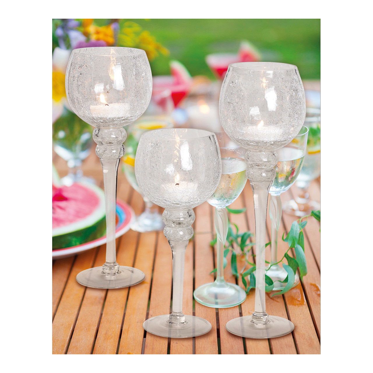 Windlight set of 3, 30, 35, 40cm x ø13cm, cracking glass, clear