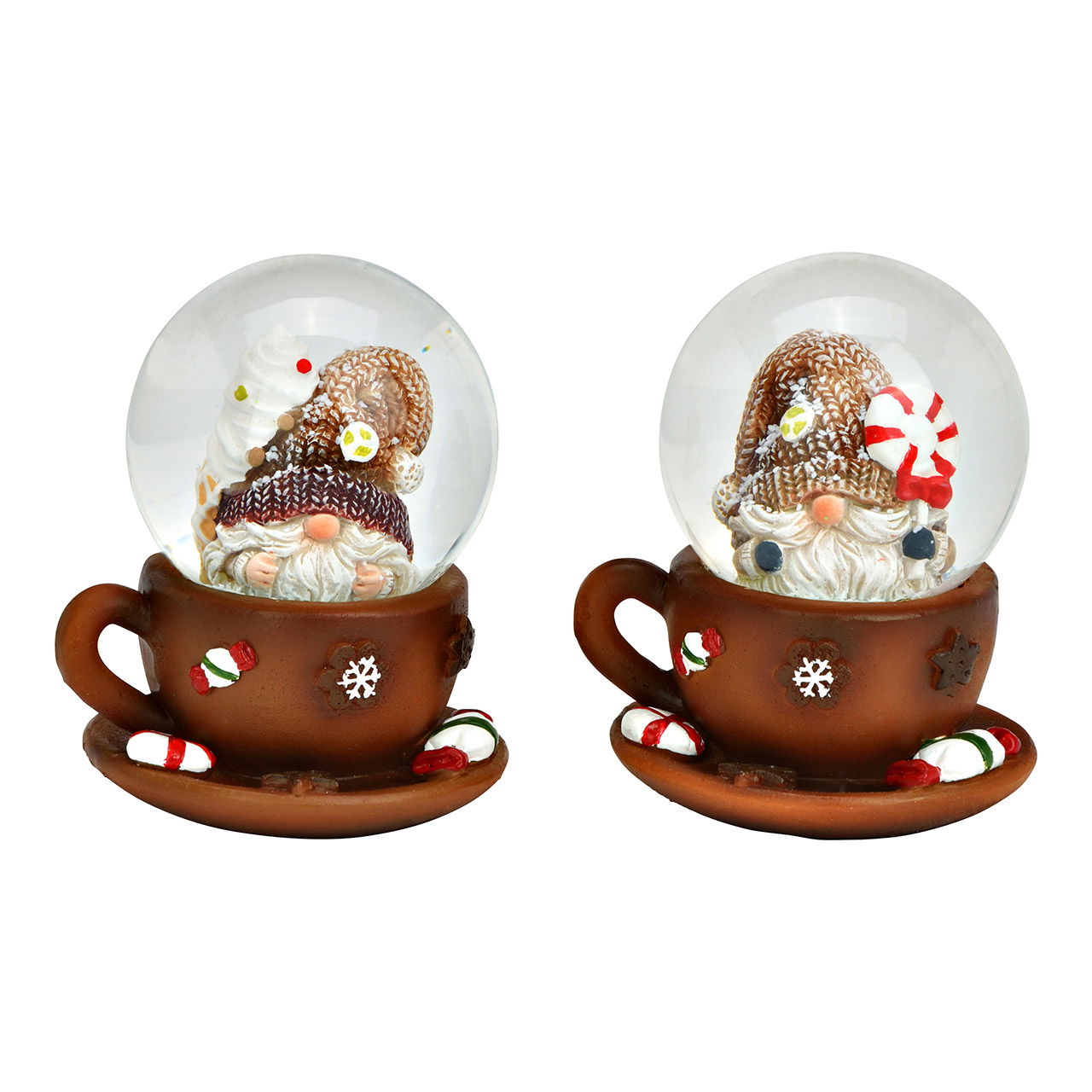 Snow globe gnome on cup Christmas motif made of glass/poly, 2-fold, brown (W/H/D) 5x6x5cm