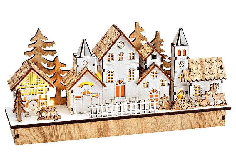 Winter scene with LED made of wood natural (W/H/D) 30x14x7cm